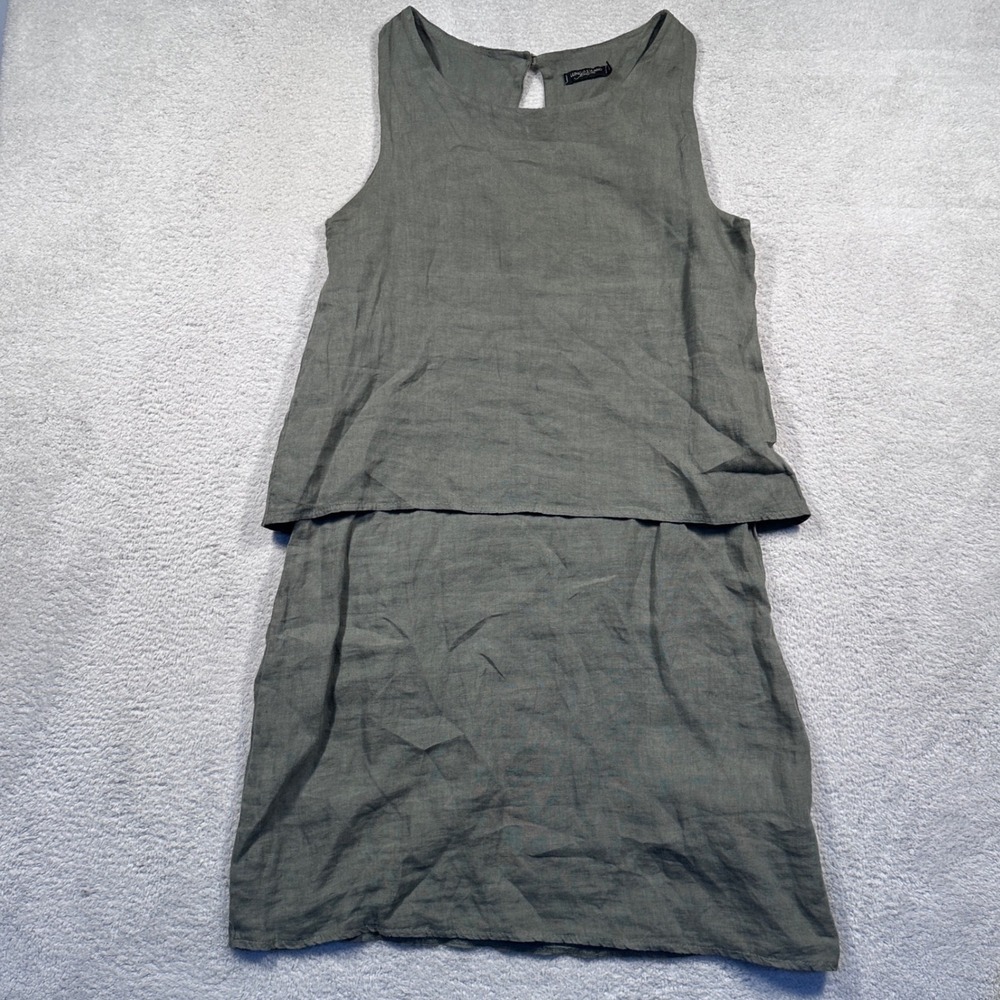 Lungo L'Arno 100% Linen Made in Italy Dress Women's XS Sleeveless‎ Tiered  Green